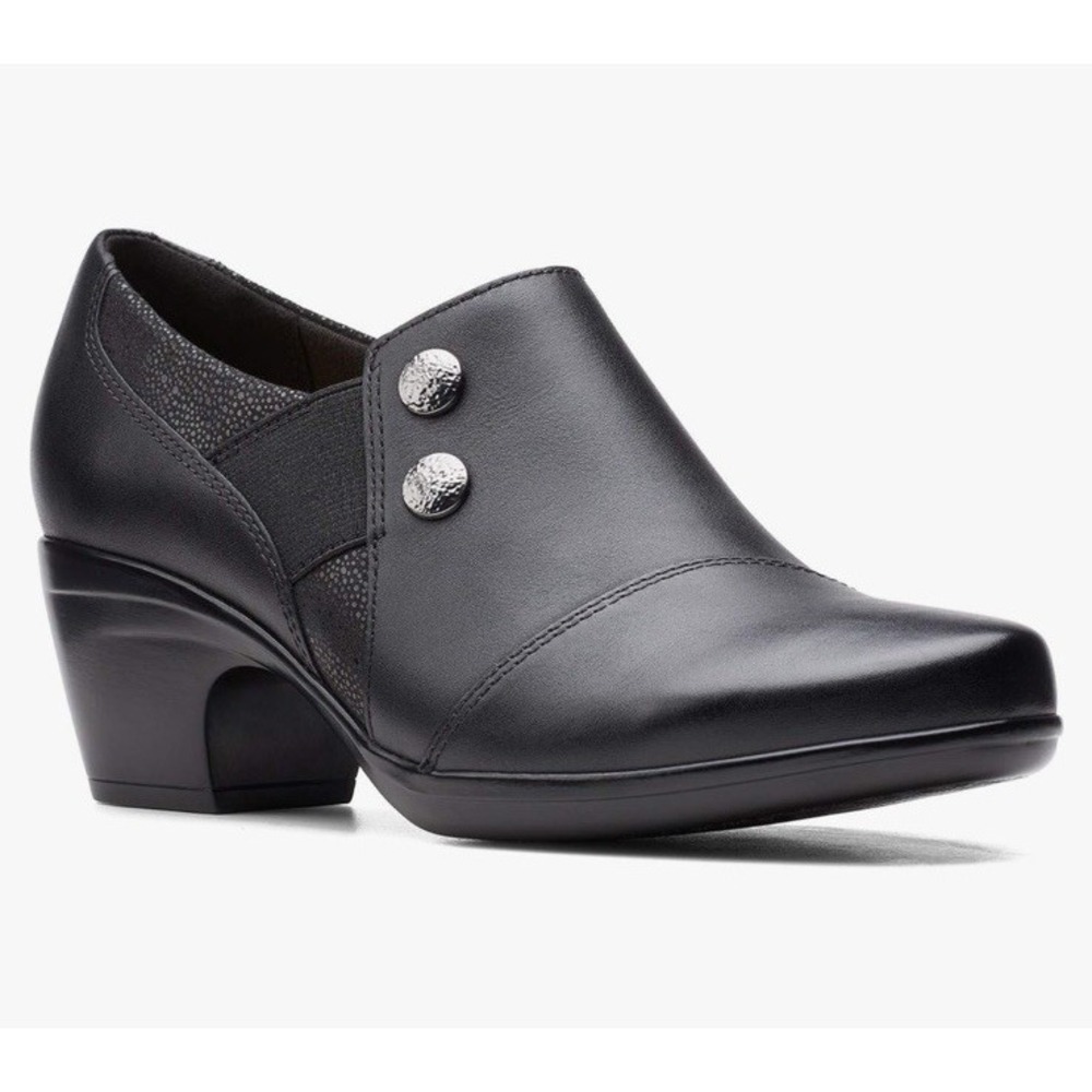 Clarks Women Navy Black Emily Beales sz 8.5M‎ Slip-On Ankle Boots Shoes Comfort